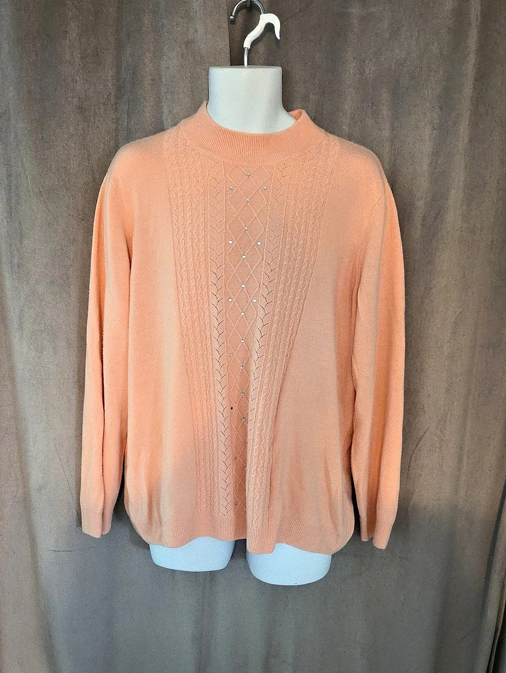 Tradition Size 3x Embellished Cable Knit in Peach/pink